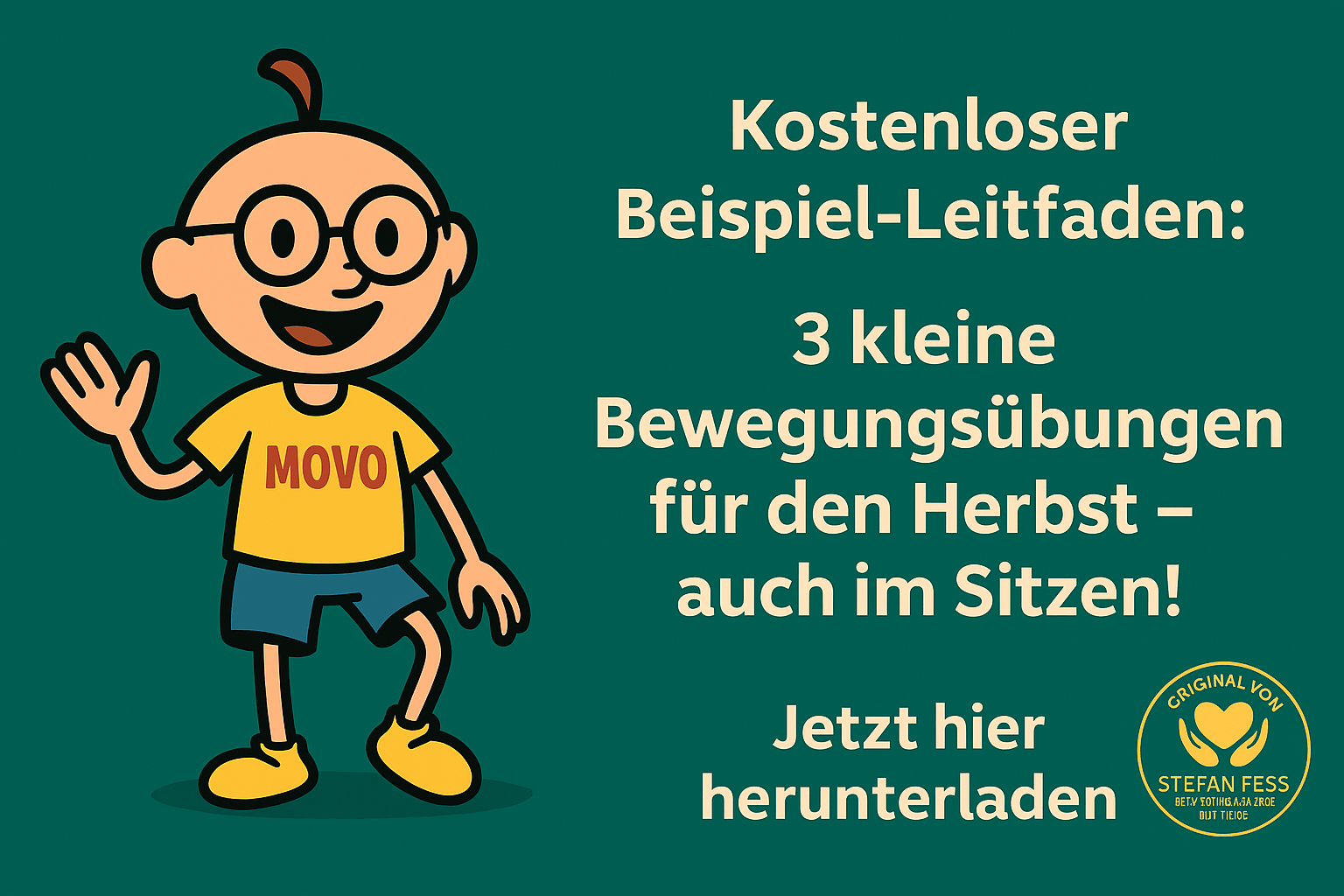 Beispielleitfaden Herbst: Drei kleine Bewegungsübungen auch im Sitzen – mit der Figur Movo